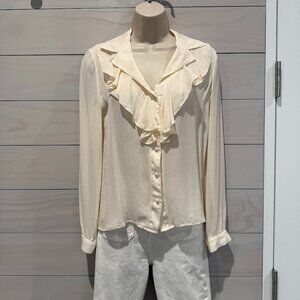 PAIGE Jennie Ruffle Neck Silk Blouse in Ivory – XS (Sheer / Lightweight)